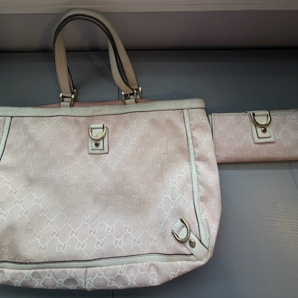Gucci GG Canvas Tote & Wallet Set Pink Beige Monogram Vintage Luxury Bundle - Picture 3 of 16